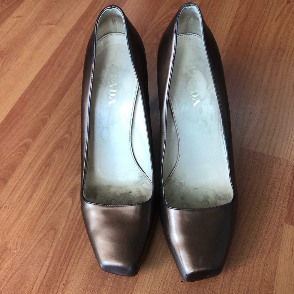 Prada Bronze Cooper Heels Size 40